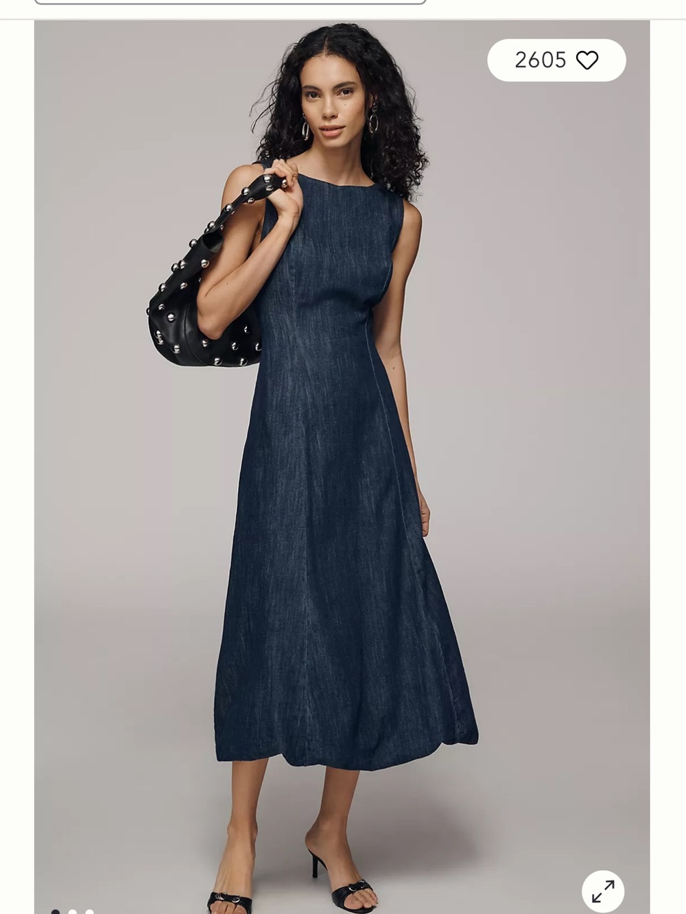 Boatneck Sleeveless Denim A-Line Midi Dress